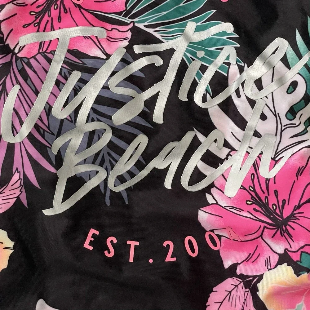 Justice Beach One-Piece Swimsuit Tropical Hawaiian Theme Girl's XS 5/6‎ EUC